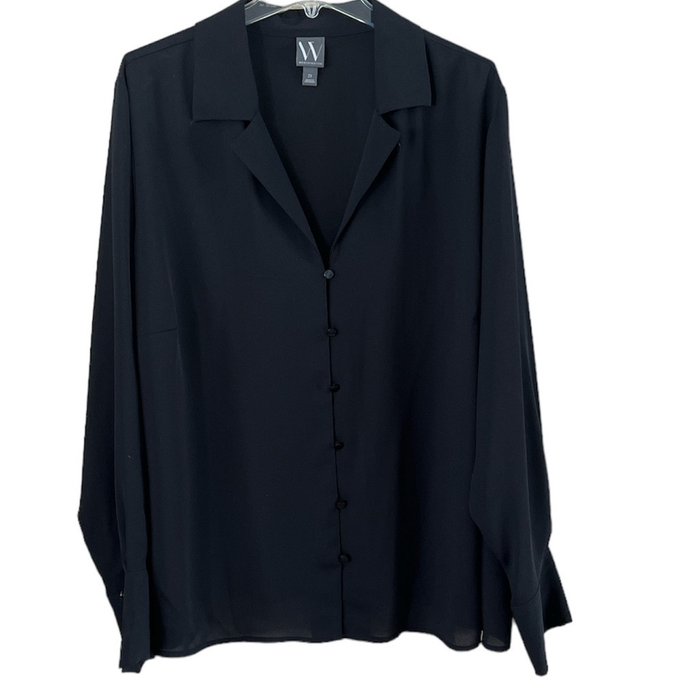 NWT Worthington Blouse Size 2X Georgette Style Fabric Collar Buttons Long Cuff